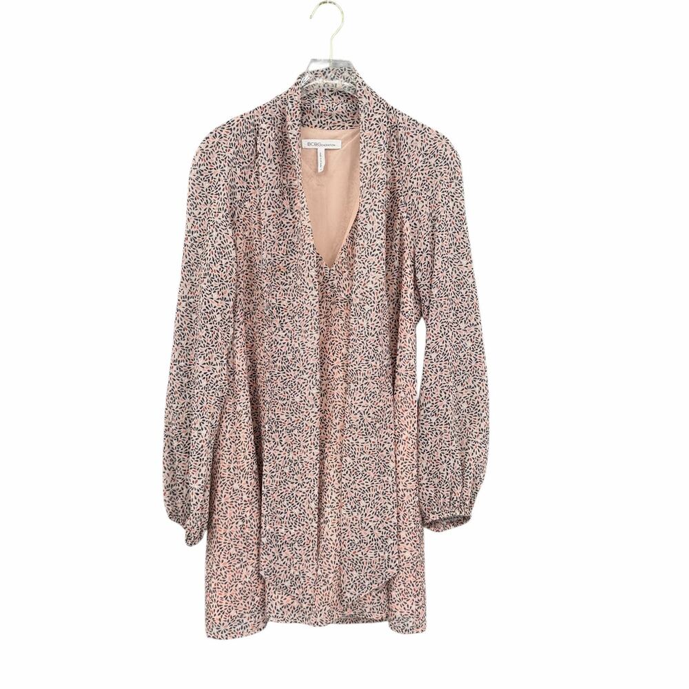 BCBGeneration Blush Floral Chiffon Metallic Neck Tie Long Sleeve Mini Dress - Picture 7 of 10